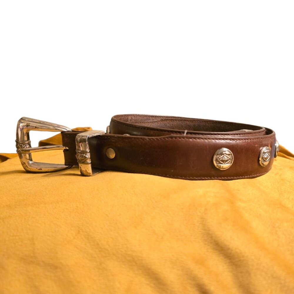 Vintage Nocona Genuine Leather Belt Western Conchos & Buckle 34" Brown